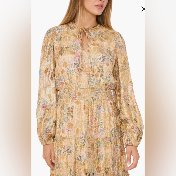 1. State Metallic Floral Tiered Long Sleeve Maxi Small $129 - Picture 3 of 13
